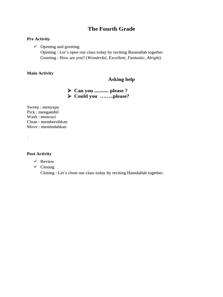 Fourth Grade Classroom Routine | PDF