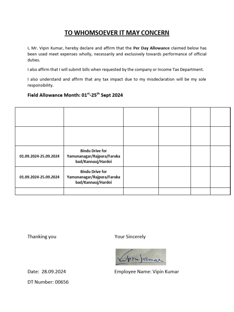 Employee Expense Declaration | PDF