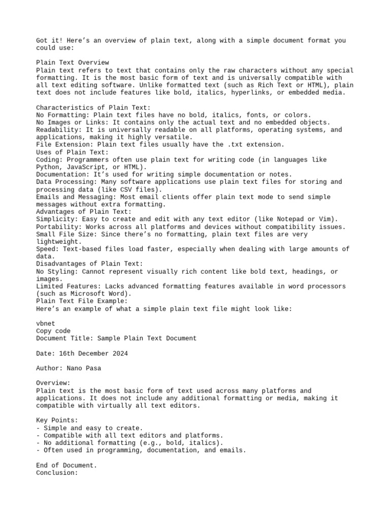 Plain Text Overview and Uses | PDF | Text File | Computer File