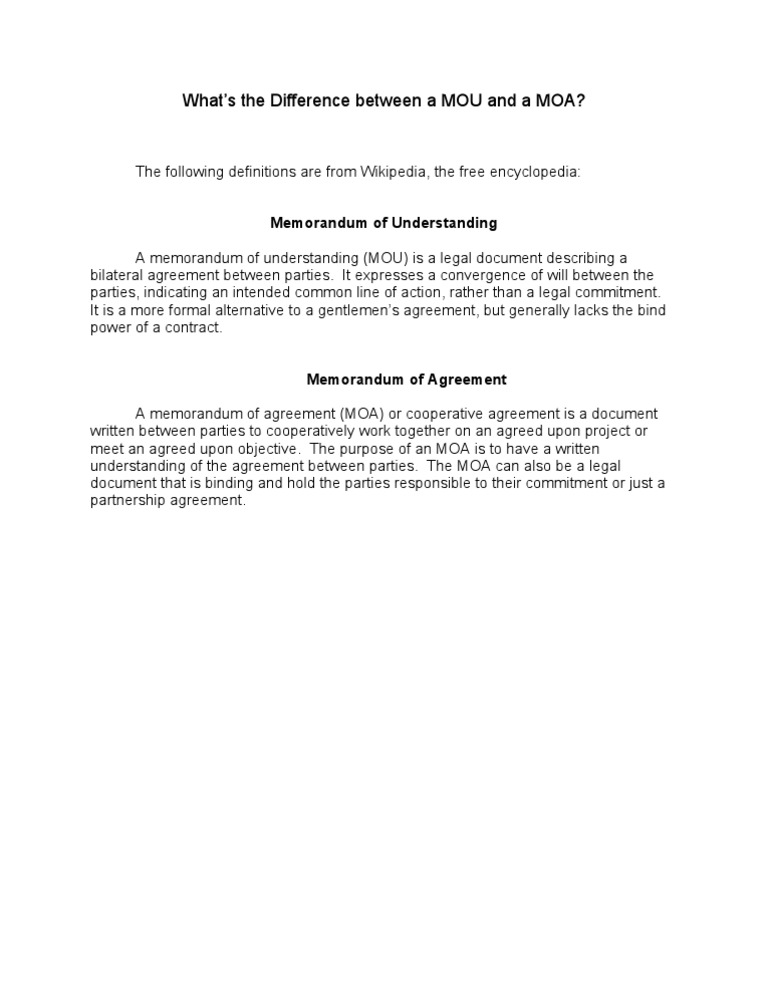 MOU vs MOA: Key Differences Explained | PDF | Law