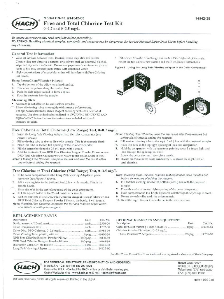 Free Total Chlorine Test Kit | PDF