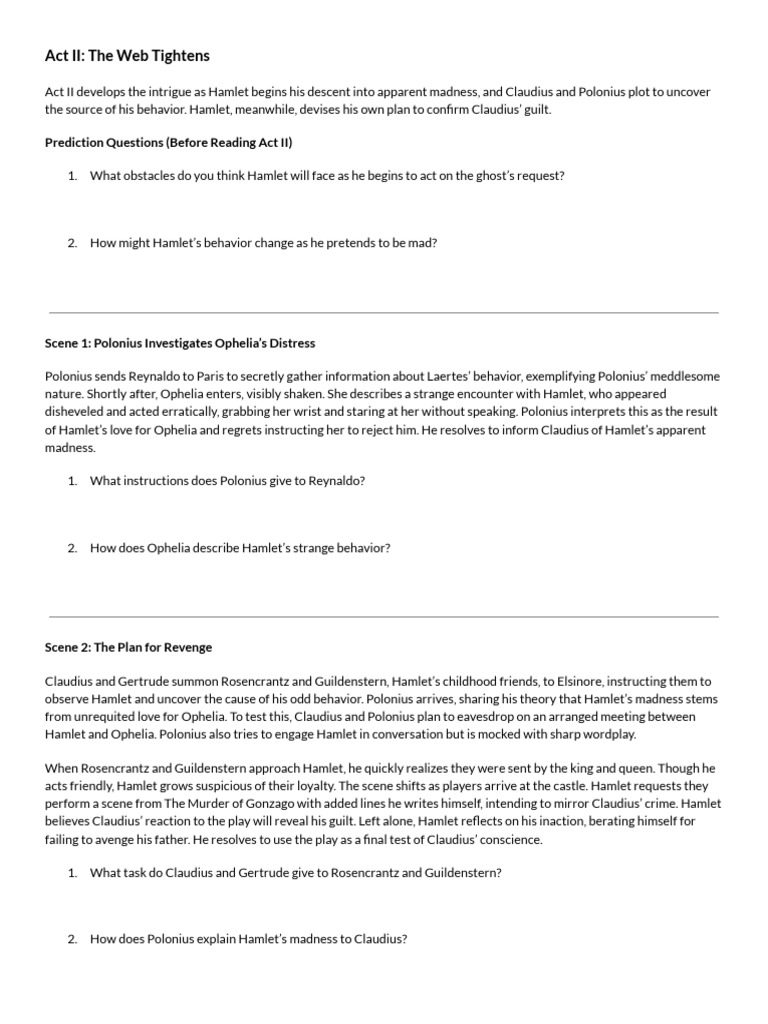 Hamlet Act II Study Guide | PDF | Hamlet | Shakespearean Tragedies