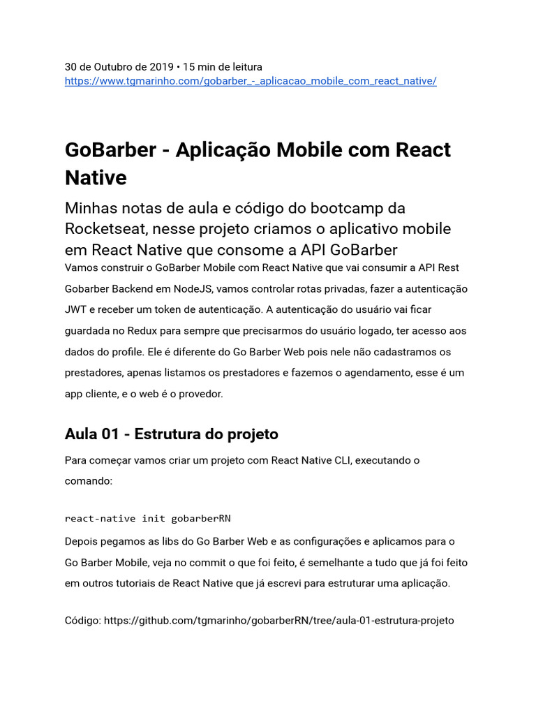 GoBarber: App Mobile com React Native | PDF | Aplicativo para celular ...
