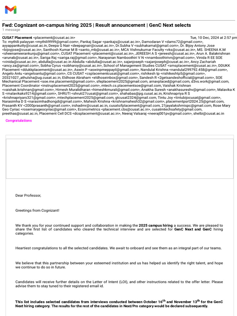 Gmail - Fwd_ Cognizant on-campus hiring 2025 _ Result announcement 