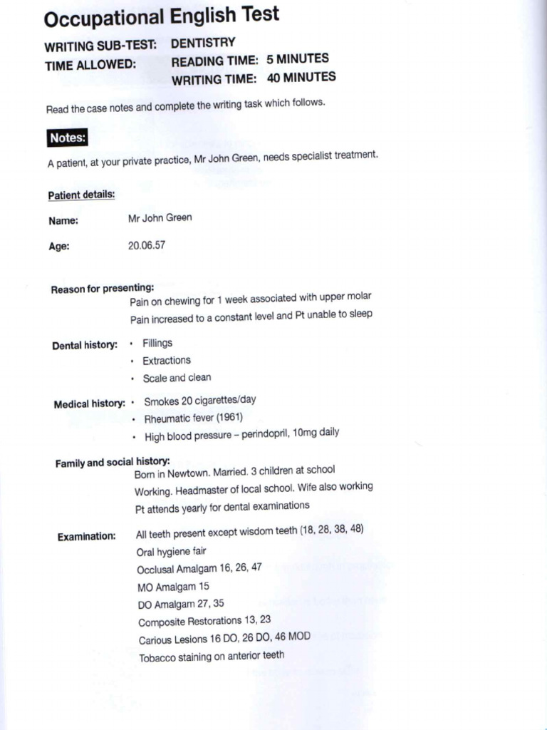Dentist Writing 2 Cae Notes | PDF