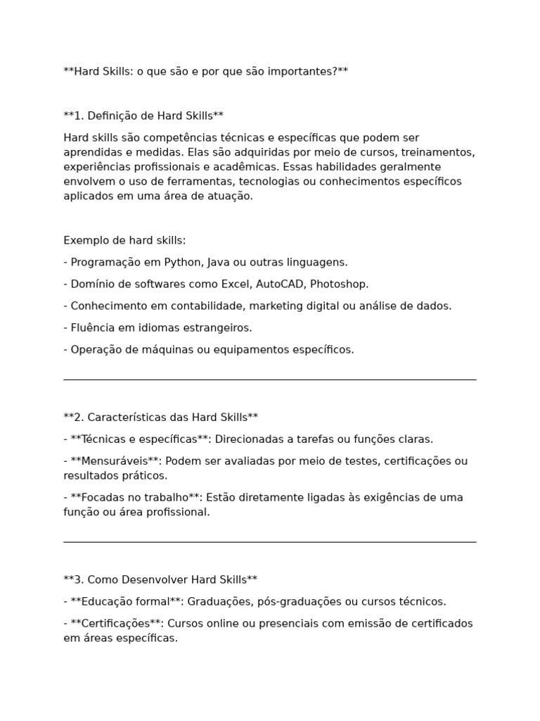 Hard Skills: Definição e Importância | PDF | Gestão de recursos humanos ...