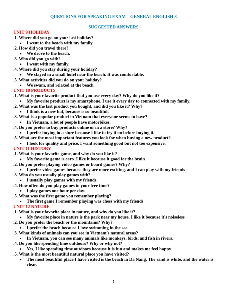 Speaking Exam Questions & Answers | PDF