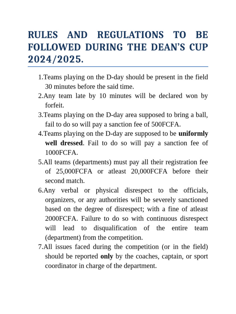 Rules and Regulations For Dean's Cup | PDF