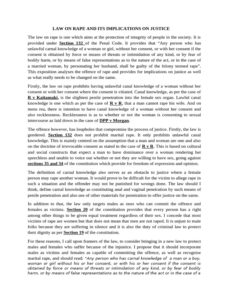 LAW ON RAPE AND ITS IMPLICATIONS ON JUSTICE | PDF | Rape | Violence