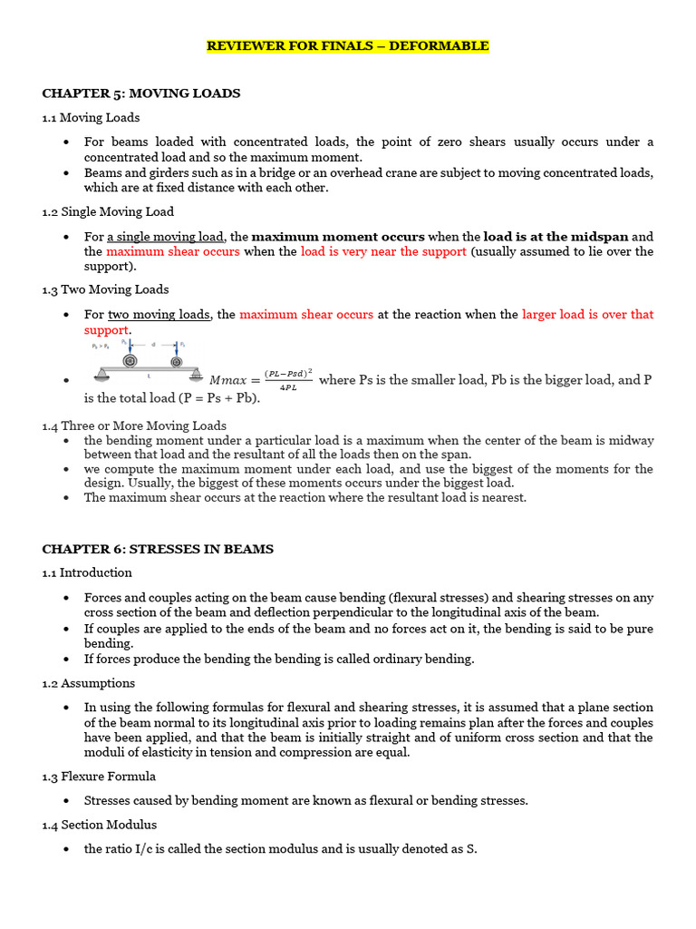 Moving Loads and Beam Stresses Guide | PDF | Bending | Beam (Structure)