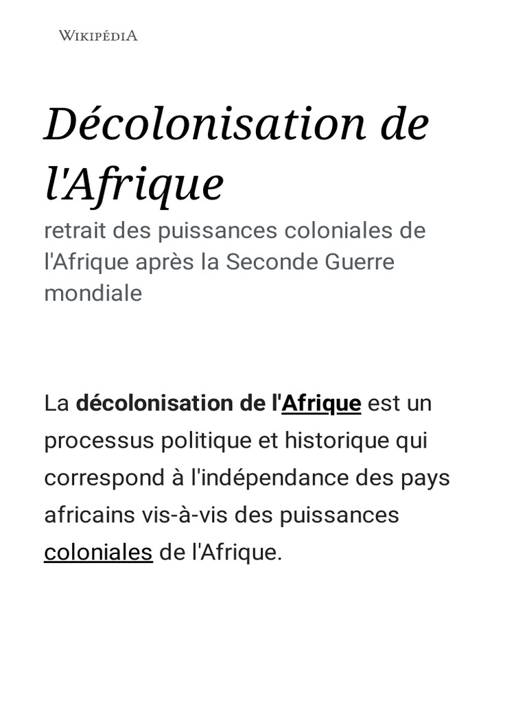 Décolonisation de l'Afrique : enjeux et causes | PDF | Relations ...