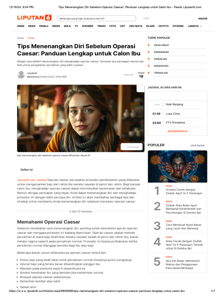 Tips Tenang Sebelum Operasi Caesar | PDF