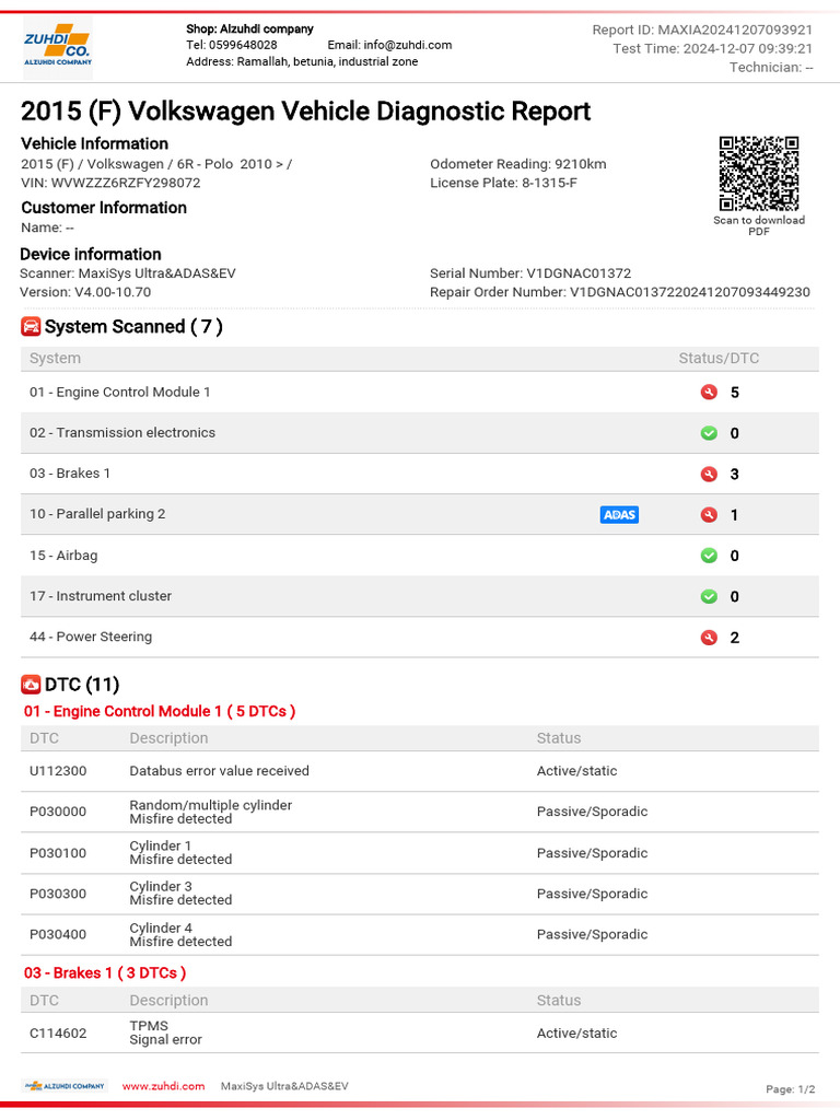 Volkswagen Diagnostic Report Summary | PDF | Manufactured Goods | Land ...