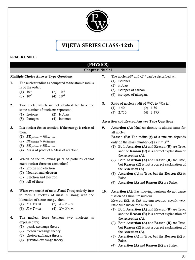 Nuclear Physics Practice Questions | PDF | Atomic Nucleus | Isotope