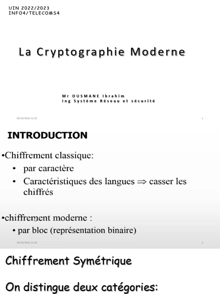 Introduction à la Cryptographie Moderne | PDF | Cryptage