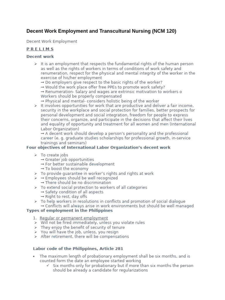 Decent Work and Nursing Employment Guide | PDF | Employment | Nursing