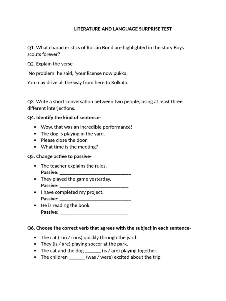 Literature and Language Surprise Test | PDF