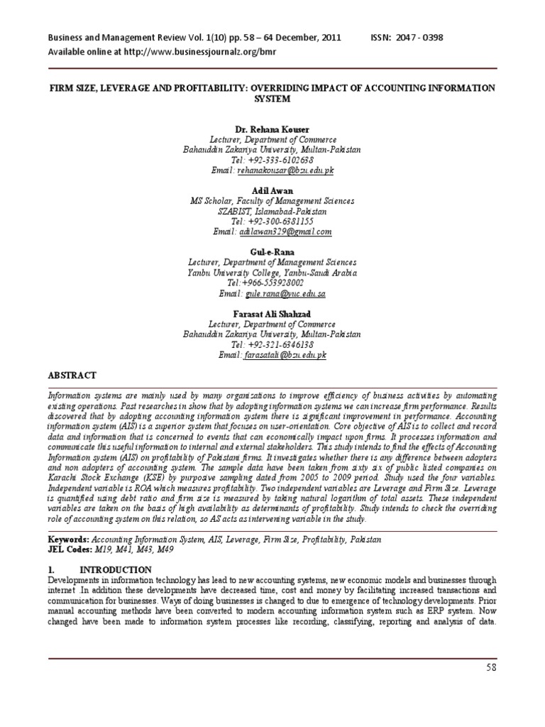Impact of AIS on Firm Profitability in Pakistan | PDF | Enterprise ...