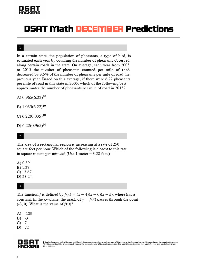 DSAT Math December Predictions Overview | PDF | Triangle | Copyright ...