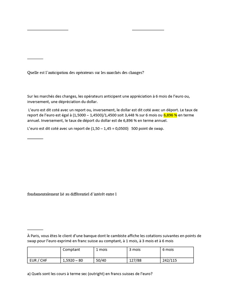 Serie 2 Marché de Change Corrigés | PDF | Dollar américain | Forex