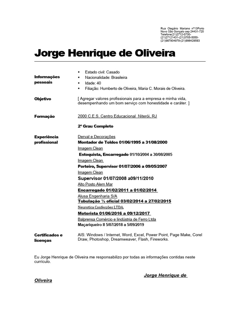 Nacionalidade Brasileira no Currículo | PDF