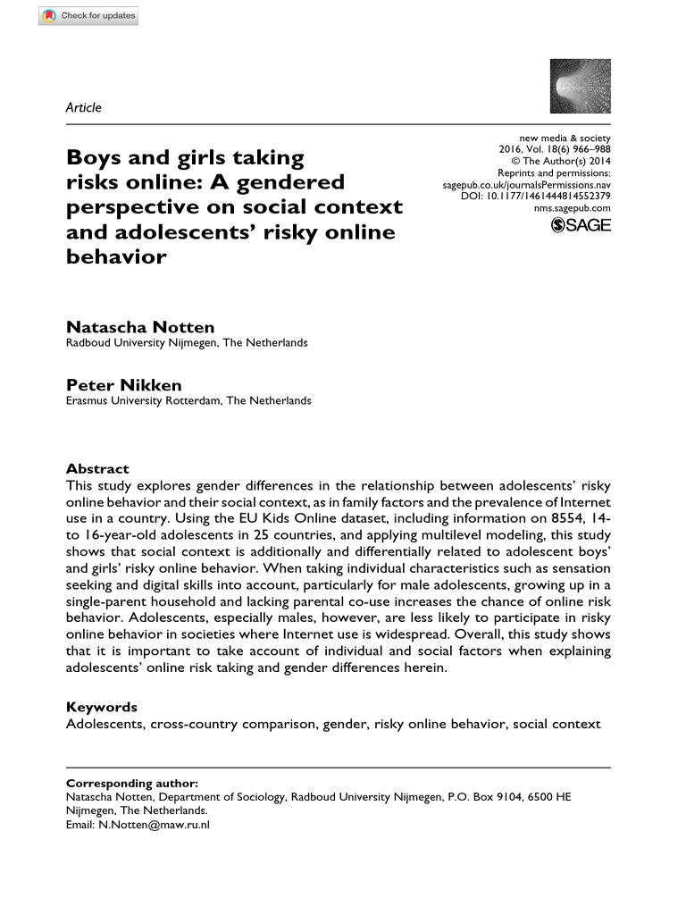 Gender Differences in Adolescent Online Risks | PDF | Adolescence ...