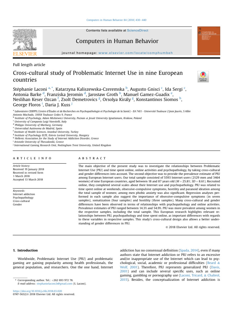Cross Cultural Study of Problematic Unternet Use in Nine European ...