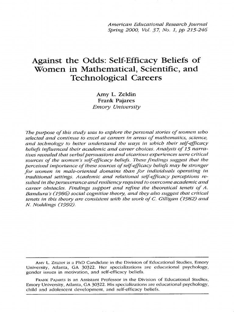 Against The Odds Self Efficacy Beliefs of Women in Mathematical ...