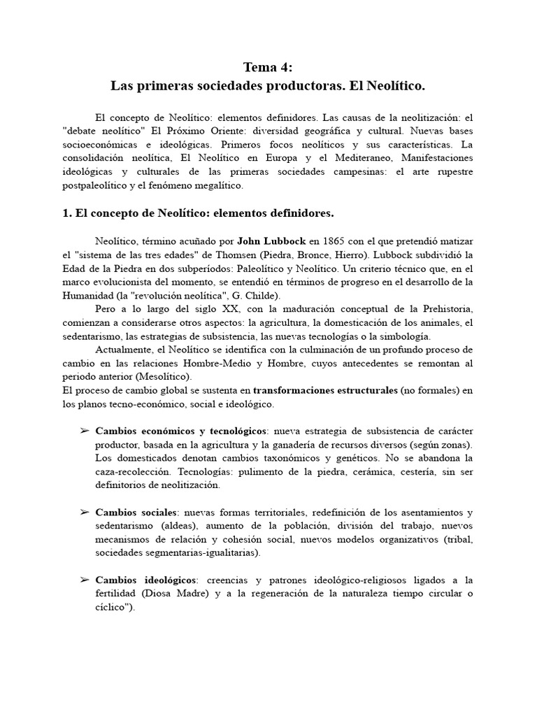 Tema 4 Prehistoria Pdf Neolítico Agricultura