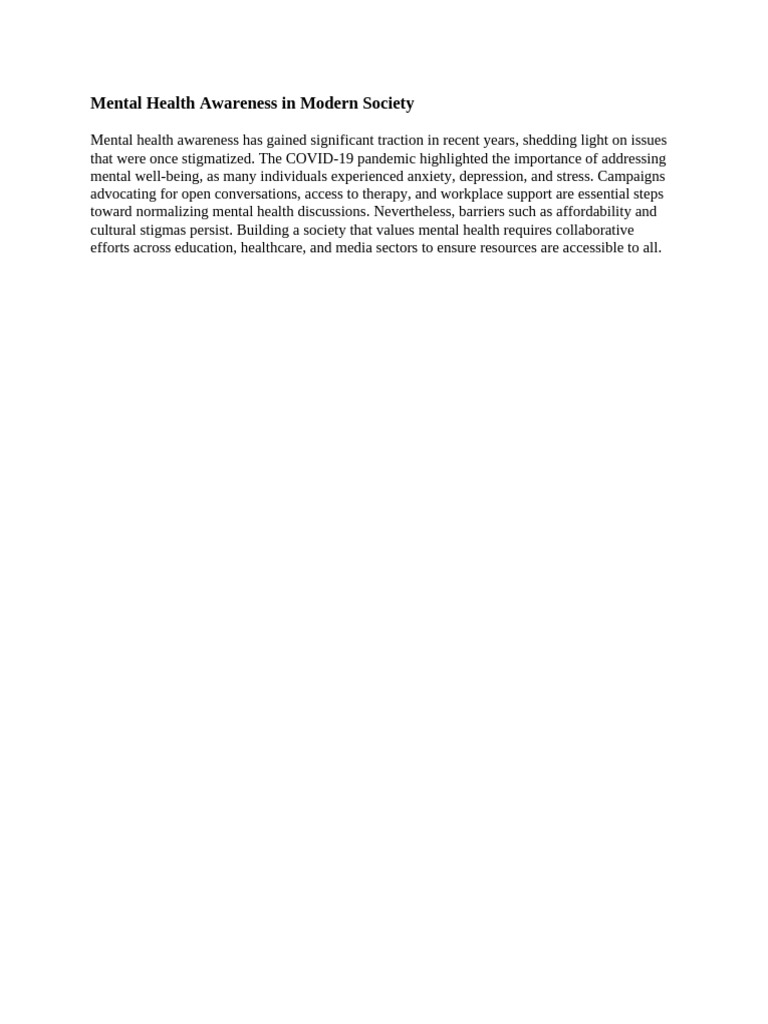 Mental Health Awareness in Modern Society | PDF