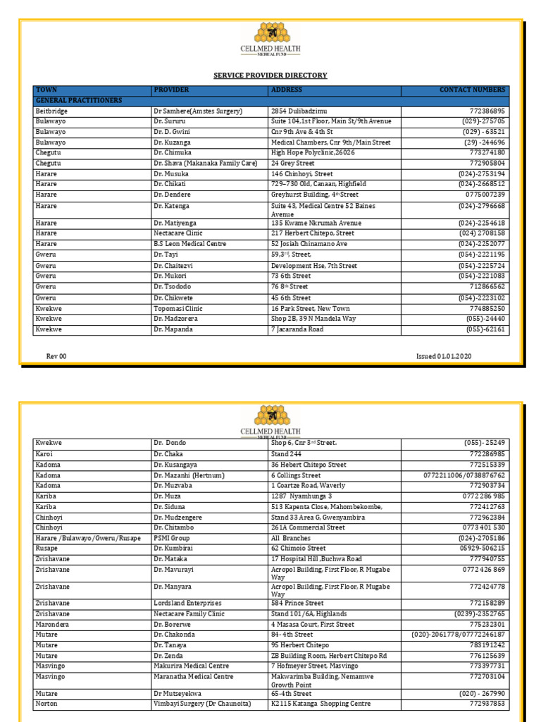 Zimbabwe Medical Provider Directory | PDF | Optometry | Health Care