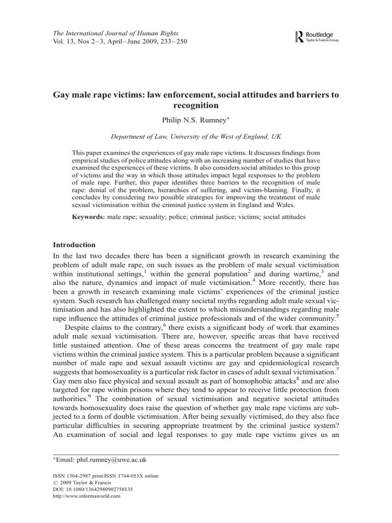 Barriers for Gay Male Rape Victims | PDF | Rape | Homosexuality