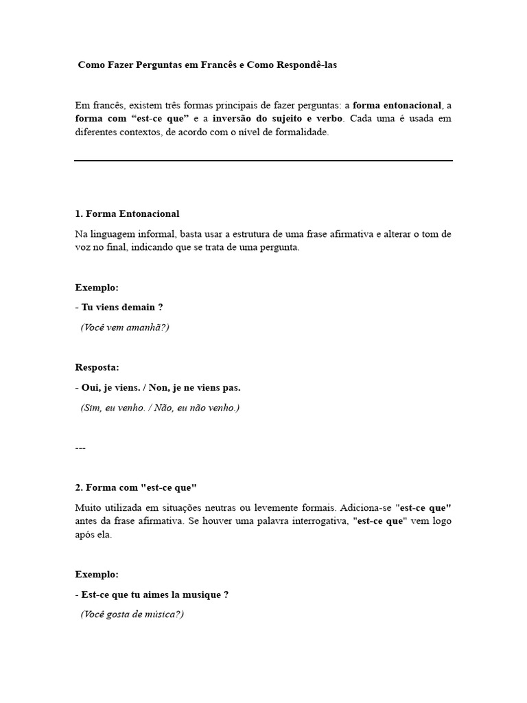 Perguntas e Respostas em Francês | PDF