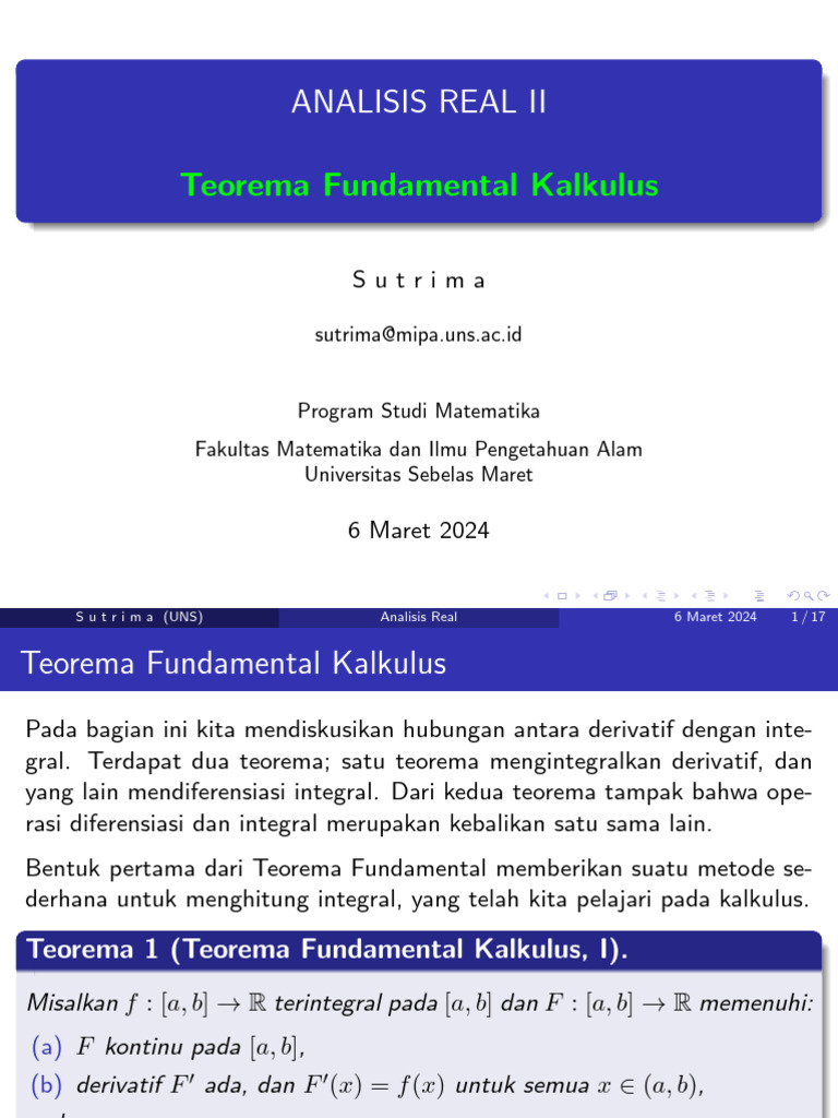 Teorema Fundamental Kalkulus dalam Analisis | PDF