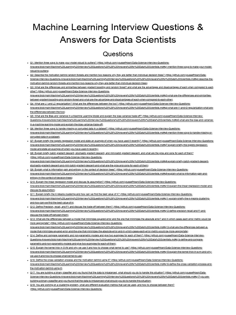 Machine Learning Interview Q&A Guide | PDF | Receiver Operating ...