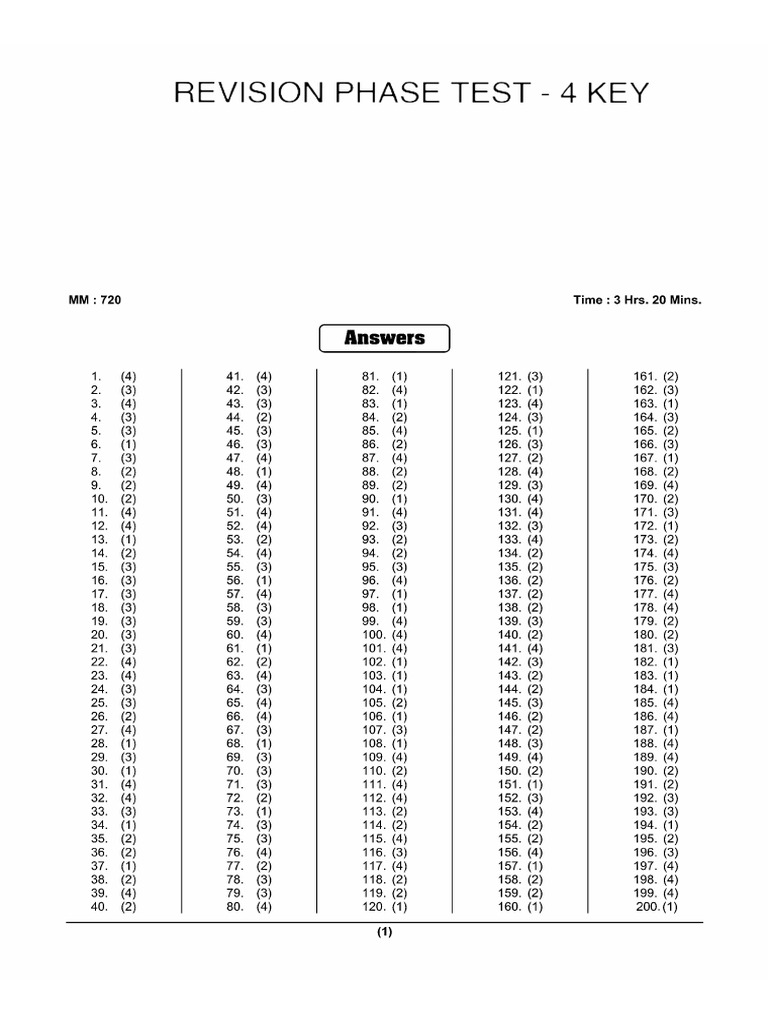 Phase Test 4 - NEET Answer Key | PDF