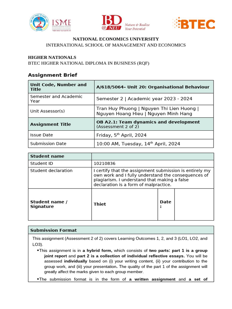OB - Assignment Brief 2.1 - New Form - Approved - 2024 | PDF ...