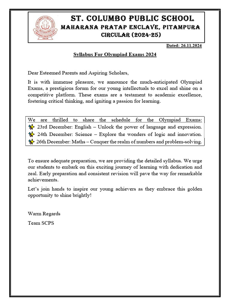 Olympiad Exams 2024 Syllabus Overview | PDF | Verb | Sentence (Linguistics)