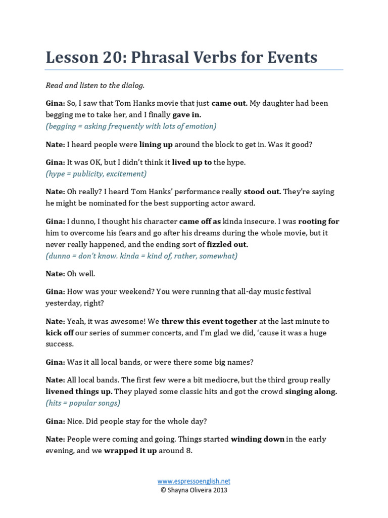 Phrasal Verbs for Event Discussions | PDF