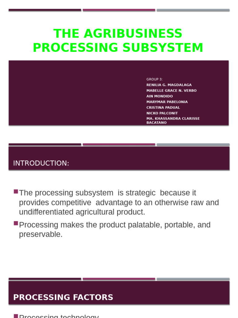 Agribusiness Processing Subsystem Overview | PDF