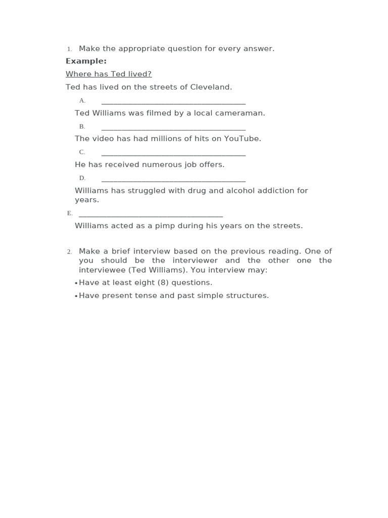 Make The Appropriate Question For Every Answer | PDF