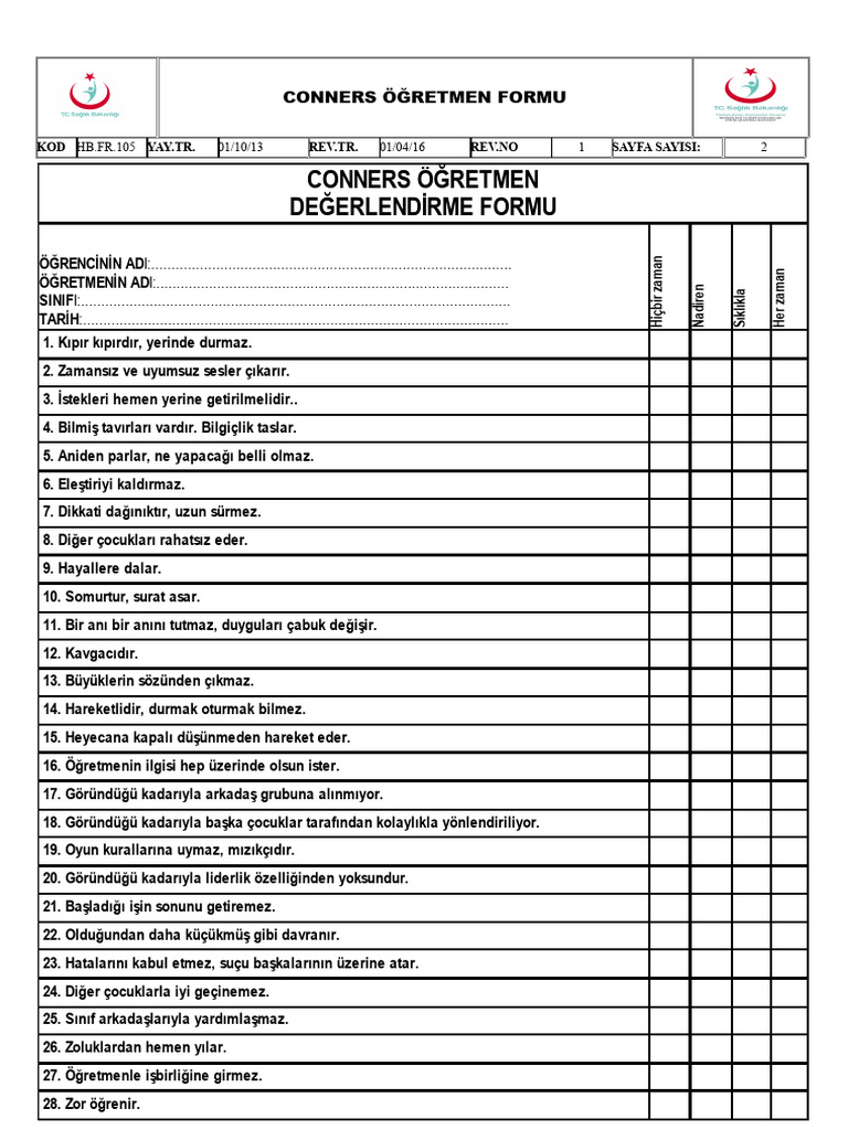 Conners Öğretmen | PDF