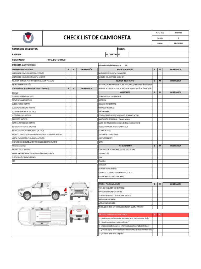 Check List Camioneta 4x4 | PDF | Neumático | Industria automotriz
