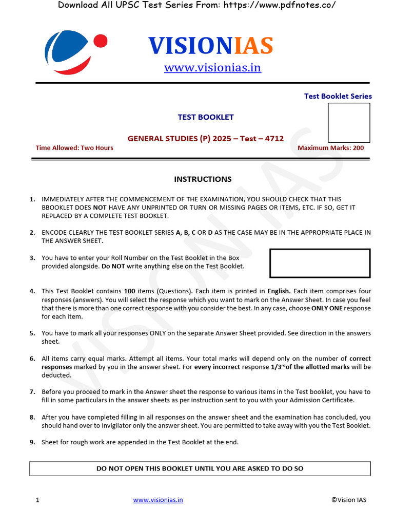 Vision IAS Prelims Test Series 2025 | PDF
