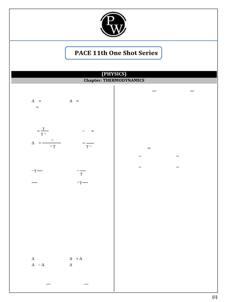 THERMODYNAMICS - Practice Sheet - PACE CLASS - 11TH ONE SHOT SERIES ...