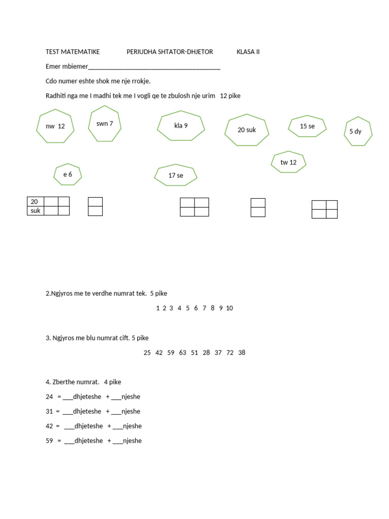 Test Matematike 1 Periudha Shtator | PDF