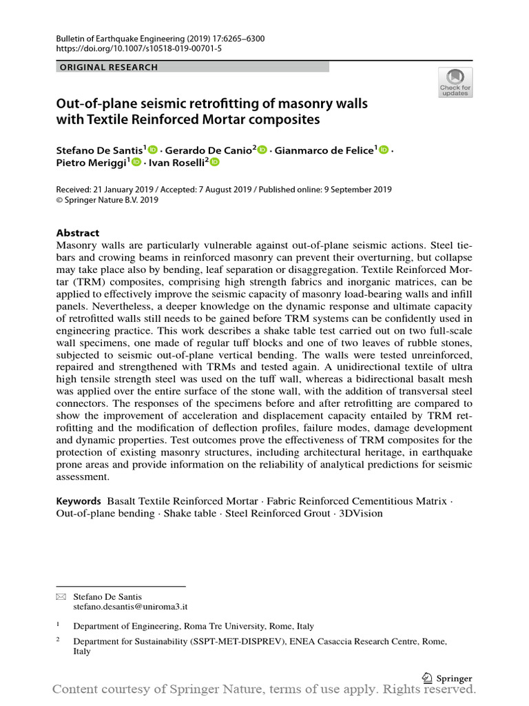 Out-Of-Plane Seismic Retrofitting of Masonry Walls | PDF | Earthquake ...
