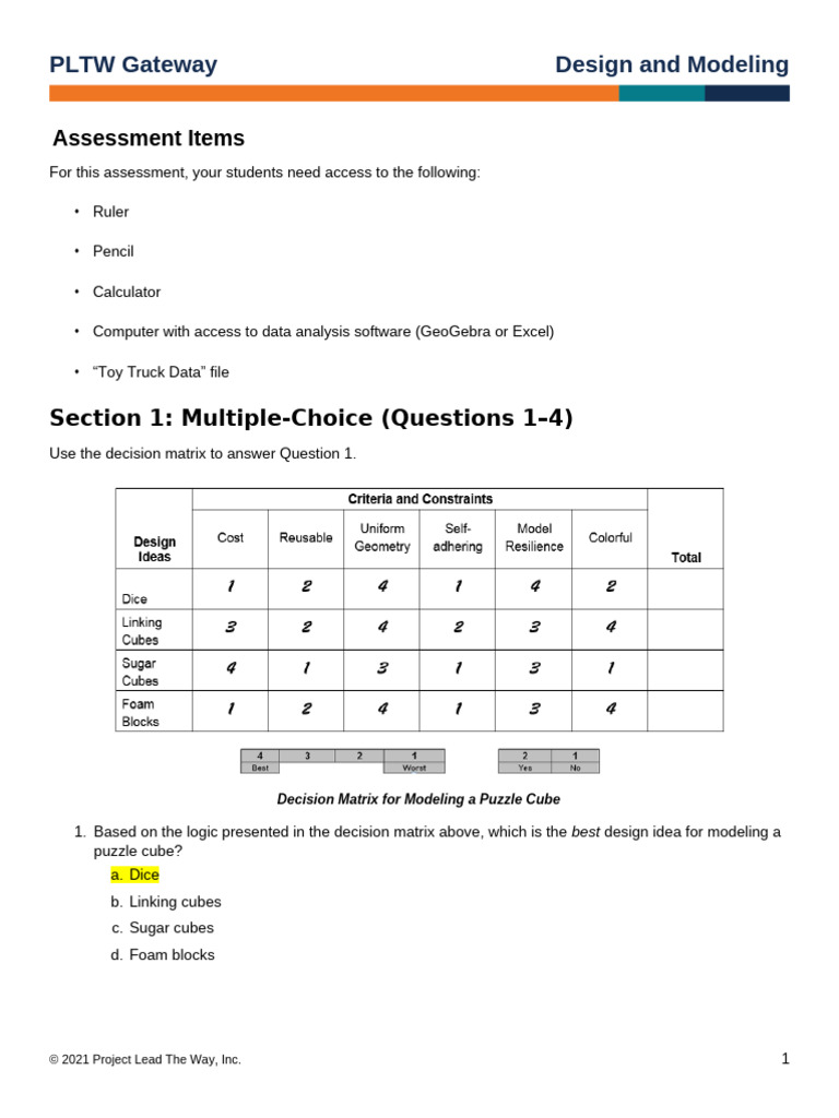 PLTW Design and Modeling Assessment | PDF | Design