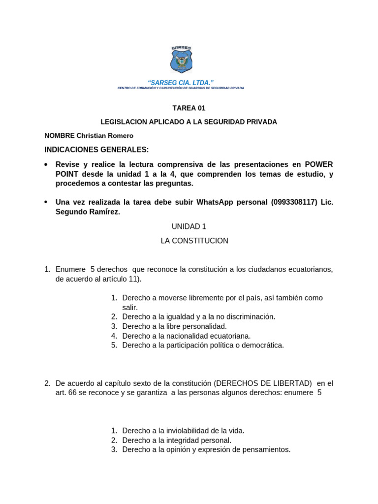 Tarea 1 christian romero pdf guardia de seguridad derecho laboral