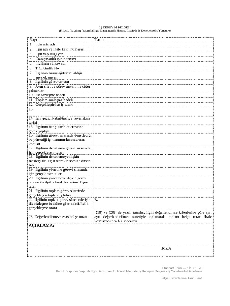 2024 1392327 IsDeneyimBelgesi IsYonetme IsDenetleme KIK031 8 D Isd v2 | PDF